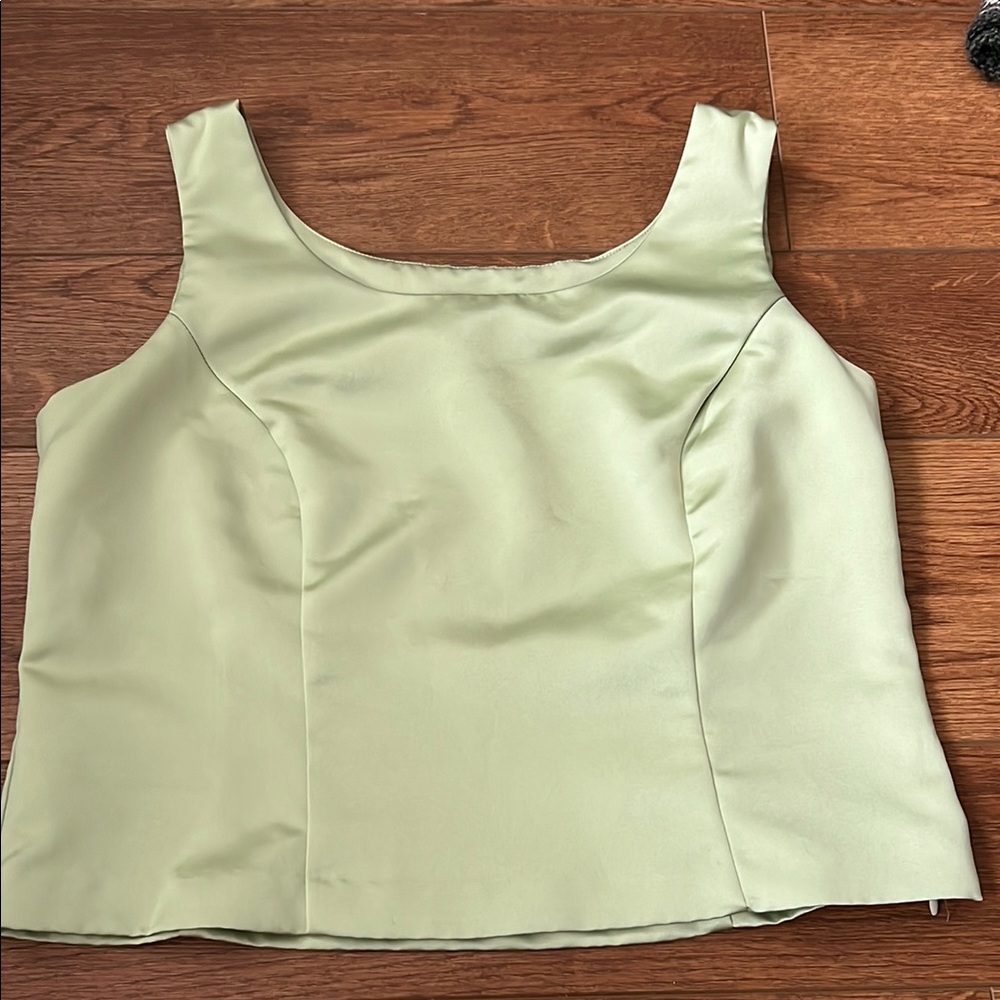 Satin Scoop Neck Women's Tank Top - Light Green
